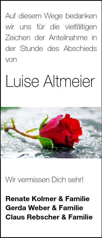Traueranzeige von Luise Altmeier von Odenwälder Echo