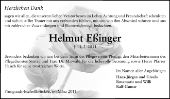 Traueranzeige von Helmut Eßinger von Echo-Zeitungen (Gesamtausgabe)