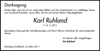 Traueranzeige von Karl Ruhland von Odenwälder Echo