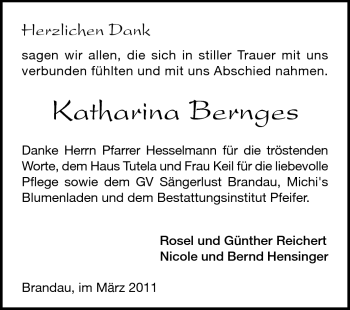 Traueranzeige von Katharina Bernges von Echo-Zeitungen (Gesamtausgabe)