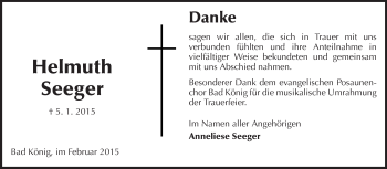 Traueranzeige von Helmuth Seeger von Odenwälder Echo