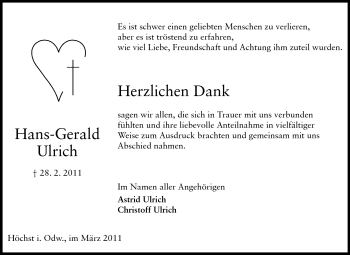 Traueranzeige von Hans-Gerald Ulrich von Odenwälder Echo