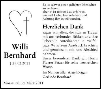 Traueranzeige von Willi Bernhard von Odenwälder Echo