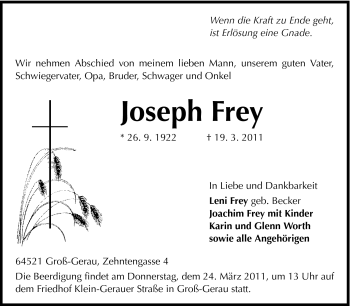 Traueranzeige von Joseph Frey von Starkenburger Echo