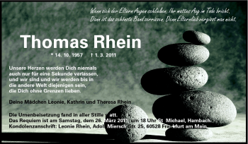 Traueranzeige von Thomas Rhein von Starkenburger Echo, Bergsträßer Anzeiger