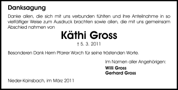 Traueranzeige von Käthi Gross von Odenwälder Echo