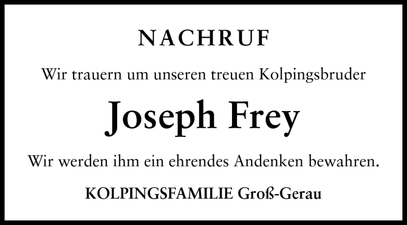  Traueranzeige für Joseph Frey vom 26.03.2011 aus Rüsselsheimer Echo, Groß-Gerauer-Echo, Ried Echo