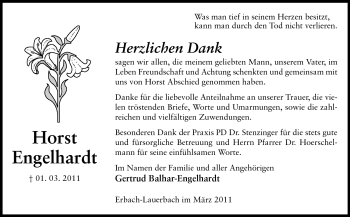 Traueranzeige von Horst Engelhardt von Odenwälder Echo
