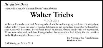 Traueranzeige von Walter Triebs von Odenwälder Echo