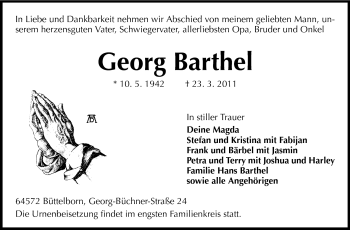 Traueranzeige von Georg Barthel von Rüsselsheimer Echo, Groß-Gerauer-Echo, Ried Echo