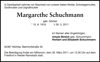 Traueranzeige von Margarethe Schuchmann von Echo-Zeitungen (Gesamtausgabe)