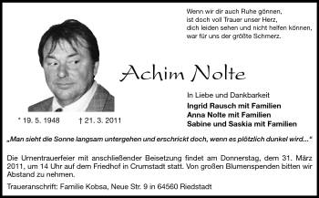 Traueranzeige von Achim Nolte von Rüsselsheimer Echo, Groß-Gerauer-Echo, Ried Echo