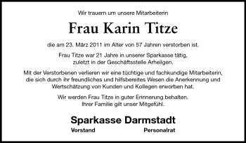 Traueranzeige von Karin Titze von Echo-Zeitungen (Gesamtausgabe)