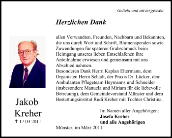 Traueranzeige von Jakob Kreher von Darmstädter Echo, Odenwälder Echo, Rüsselsheimer Echo, Groß-Gerauer-Echo, Ried Echo
