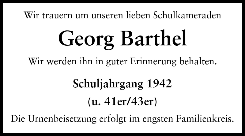  Traueranzeige für Georg Barthel vom 01.04.2011 aus Rüsselsheimer Echo, Groß-Gerauer-Echo, Ried Echo