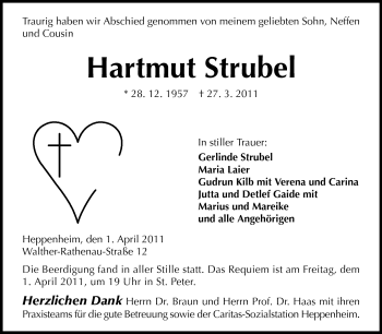 Traueranzeige von Hartmut Strubel von Starkenburger Echo