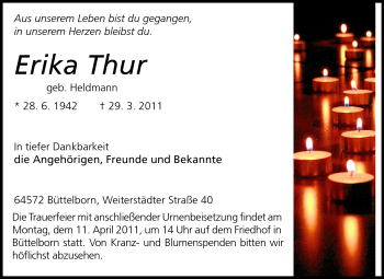 Traueranzeige von Erika Thur von Rüsselsheimer Echo, Groß-Gerauer-Echo, Ried Echo