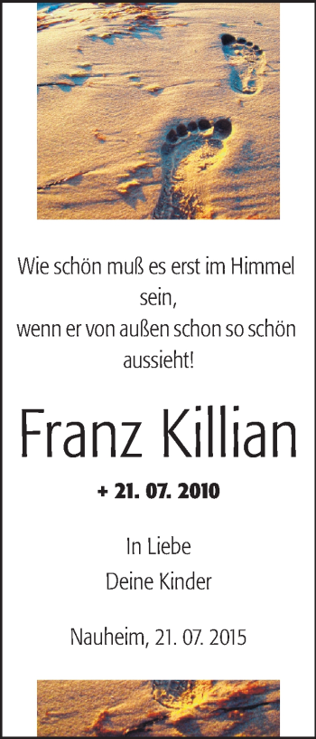 Traueranzeige von Franz Killian von Rüsselsheimer Echo, Groß-Gerauer-Echo, Ried Echo