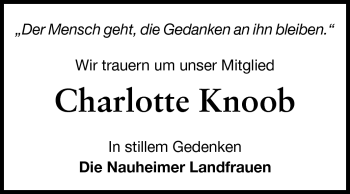 Traueranzeige von Charlotte Knoob von Rüsselsheimer Echo, Groß-Gerauer-Echo, Ried Echo