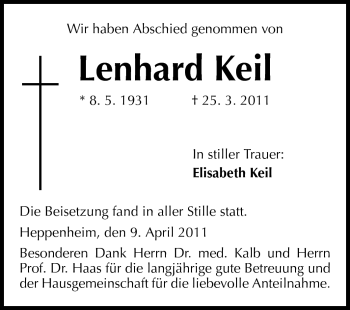 Traueranzeige von Lenhard Keil von Starkenburger Echo