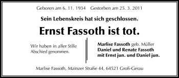 Traueranzeige von Ernst Fassoth von Echo-Zeitungen (Gesamtausgabe)