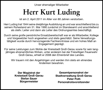 Traueranzeige von Kurt Luding von Rüsselsheimer Echo, Groß-Gerauer-Echo, Ried Echo