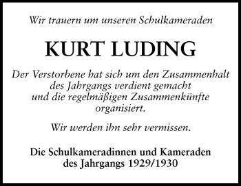 Traueranzeige von Kurt Luding von Rüsselsheimer Echo, Groß-Gerauer-Echo, Ried Echo