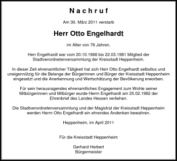 Traueranzeige von Otto Engelhardt von Starkenburger Echo
