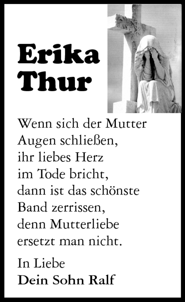 Traueranzeige für Erika Thur vom 11.04.2011 aus Rüsselsheimer Echo, Groß-Gerauer-Echo, Ried Echo