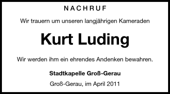 Traueranzeige von Kurt Luding von Rüsselsheimer Echo, Groß-Gerauer-Echo, Ried Echo