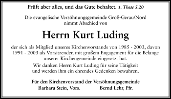 Traueranzeige von Kurt Luding von Rüsselsheimer Echo, Groß-Gerauer-Echo, Ried Echo