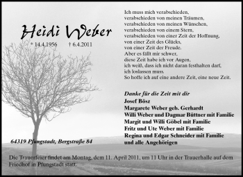 Traueranzeige von Heidi Weber von Echo-Zeitungen (Gesamtausgabe)