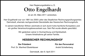 Traueranzeige von Otto Engelhardt von Echo-Zeitungen (Gesamtausgabe)