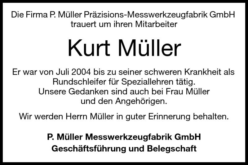  Traueranzeige für Kurt Müller vom 09.04.2011 aus Echo-Zeitungen (Gesamtausgabe)