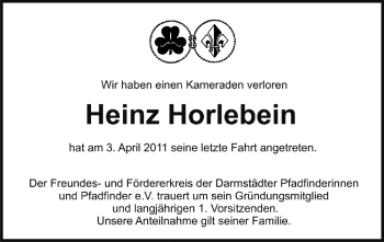 Traueranzeige von Heinz Horlebein von Echo-Zeitungen (Gesamtausgabe)