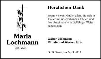 Traueranzeige von Maria Lochmann von Rüsselsheimer Echo, Groß-Gerauer-Echo, Ried Echo