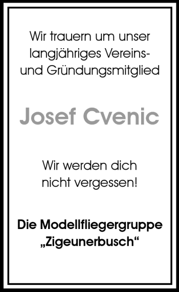 Traueranzeige von Josef Cvenic von Odenwälder Echo