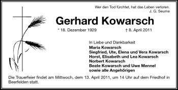 Traueranzeige von Gerhard Kowarsch von Odenwälder Echo