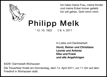 Traueranzeige von Philipp Melk von Echo-Zeitungen (Gesamtausgabe)