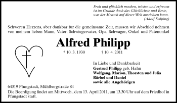 Traueranzeige von Alfred Philipp von Echo-Zeitungen (Gesamtausgabe)