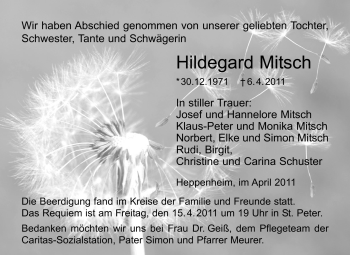 Traueranzeige von Hildegard Mitsch von Starkenburger Echo