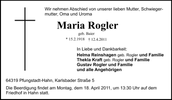 Traueranzeige von Maria Rogler von Echo-Zeitungen (Gesamtausgabe)