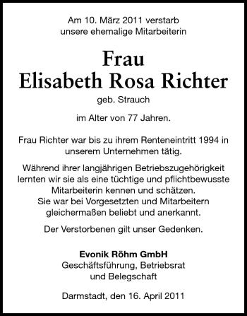 Traueranzeige von Elisabeth Rosa Richter von Echo-Zeitungen (Gesamtausgabe)
