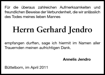 Traueranzeige von Gerhard Jendro von Rüsselsheimer Echo, Groß-Gerauer-Echo, Ried Echo