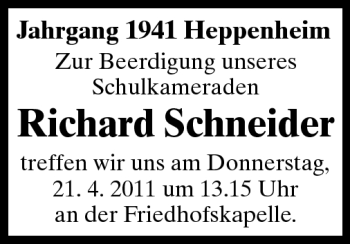 Traueranzeige von Richard Schneider von Starkenburger Echo