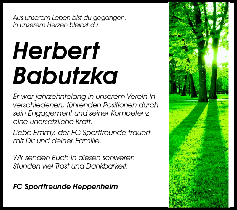  Traueranzeige für Herbert Babutzka vom 21.04.2011 aus Starkenburger Echo