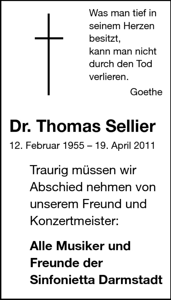  Traueranzeige für Thomas Sellier vom 23.04.2011 aus Echo-Zeitungen (Gesamtausgabe)