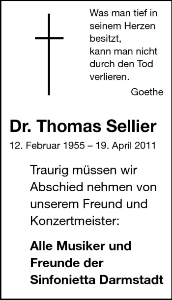 Traueranzeige von Thomas Sellier von Echo-Zeitungen (Gesamtausgabe)
