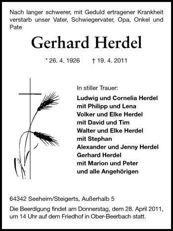 Traueranzeige von Gerhard Herdel von Echo-Zeitungen (Gesamtausgabe)