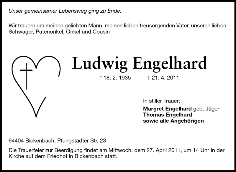  Traueranzeige für Ludwig Engelhard vom 23.04.2011 aus Echo-Zeitungen (Gesamtausgabe)